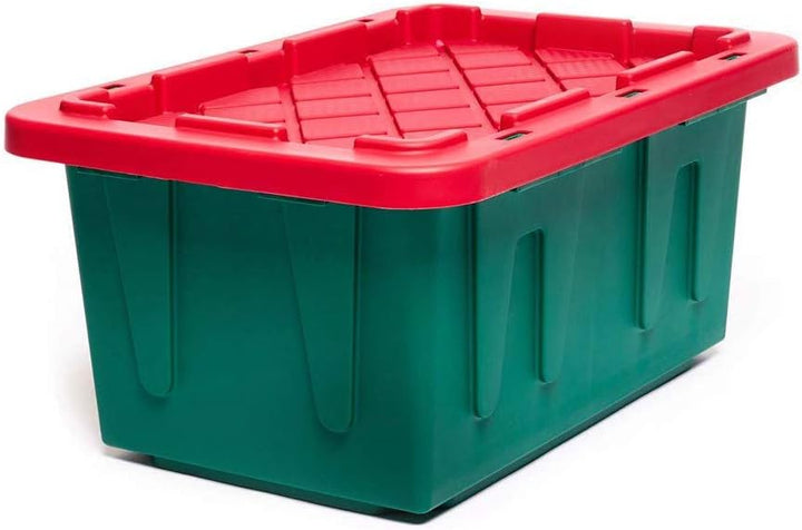 HOMZ Durabilt 15 Gallon Heavy Duty Holiday Storage Tote, Green/Red (2 Pack)