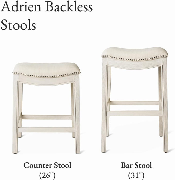 Maven Lane Adrien Kitchen Saddle Counter Stool, White Oak (Used) (2 Pack)