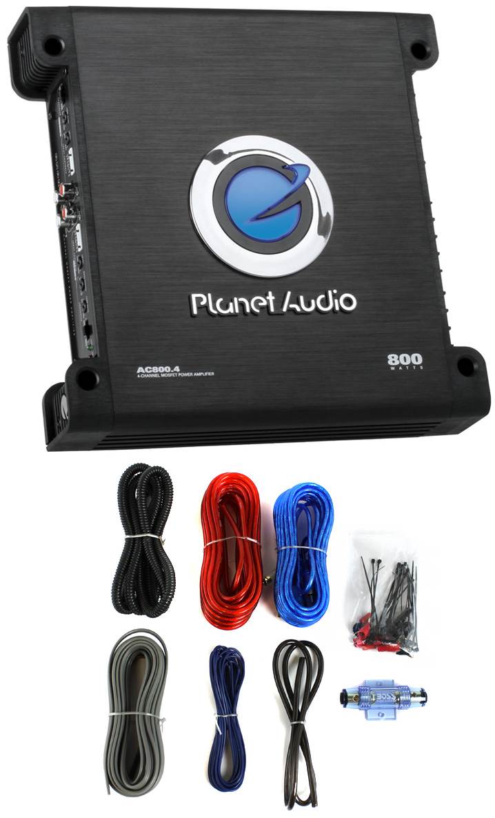 Planet Audio AC800.4 800W 4/3/2 Channel Car Amplifier Power AC8004+8 Ga Amp Kit