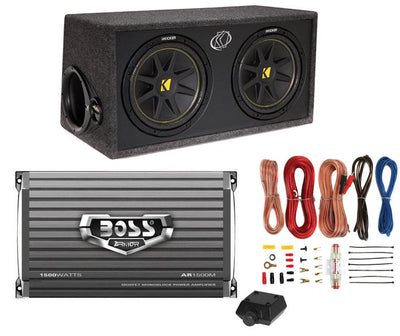 Kicker 43DC122 Dual 12" 600W Car Audio Subwoofers, Box, Boss 1500W Amp & Amp Kit