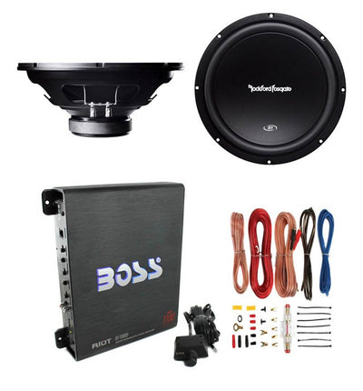 2) Rockford Fosgate R1S4-12 12" 600W Subwoofers Subs + Mono Amplifier + Amp Kit