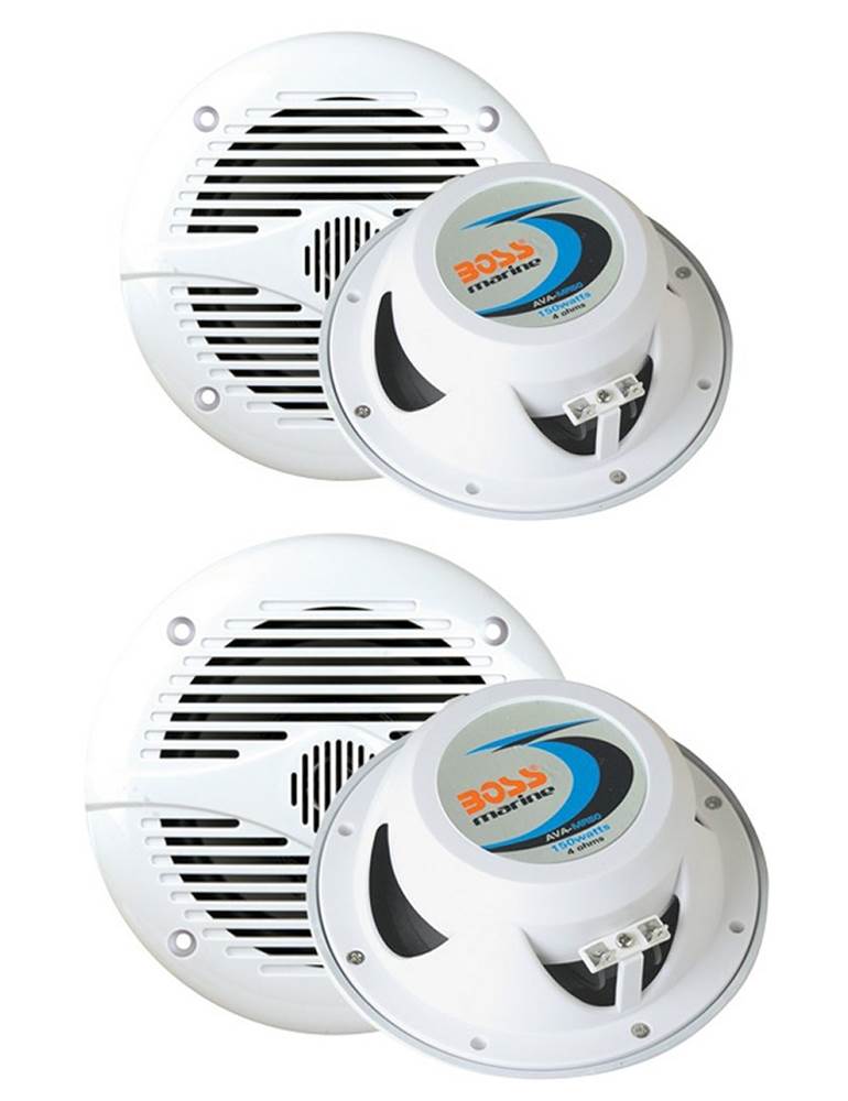 2) BOSS MR50W 5.25" 150W + 2) MR60W 6.5" 200W 2-Way Marine/Boat Coaxial Speakers