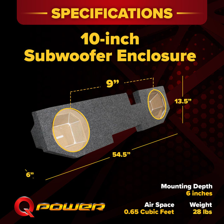 QPower Dual 10" Sub Box for Dodge Ram Crew Cab & Quad Cab 02-18, Classic 19-22 - VMInnovations