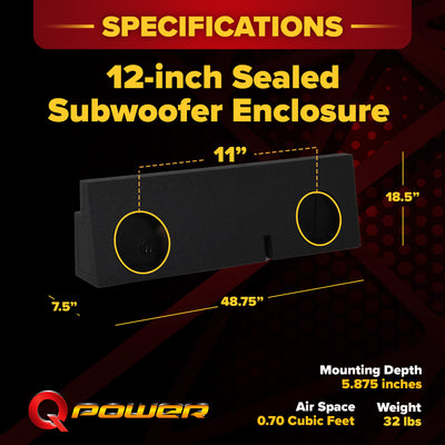 QPower Dual 12" Sealed Sub Enclosure Box for Toyota Tacoma Regular Cab 2005-2024