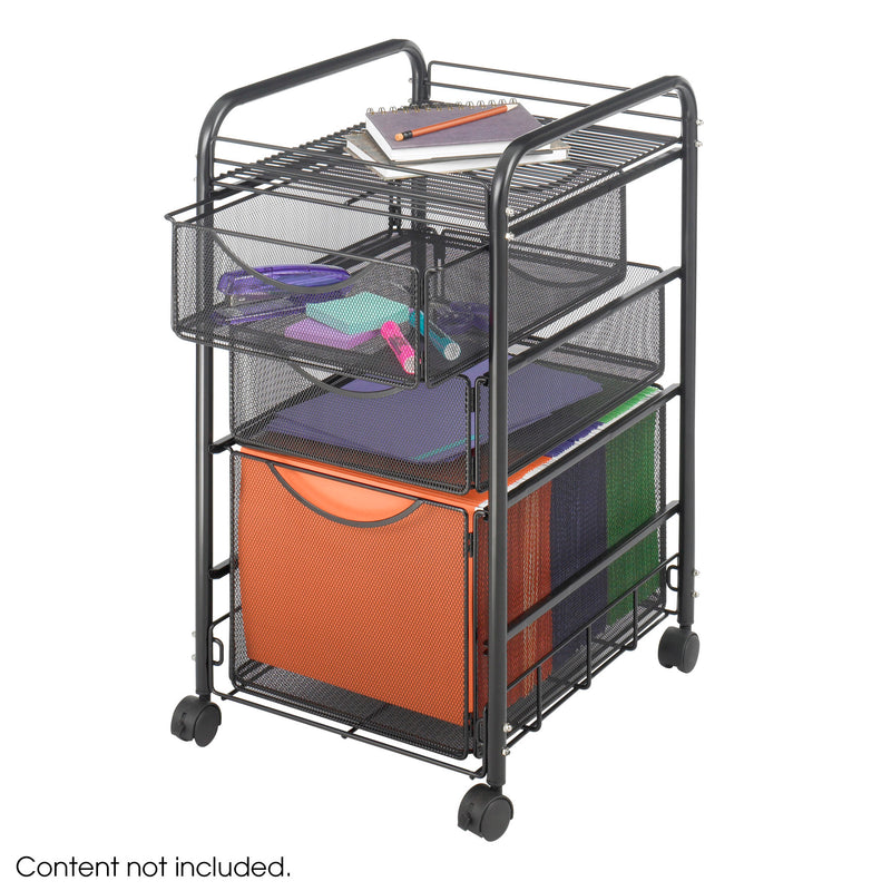 Safco Products 5213BL Mesh Steel Rolling File Cart w/ 3 Drawers & 1 Shelf, Onyx