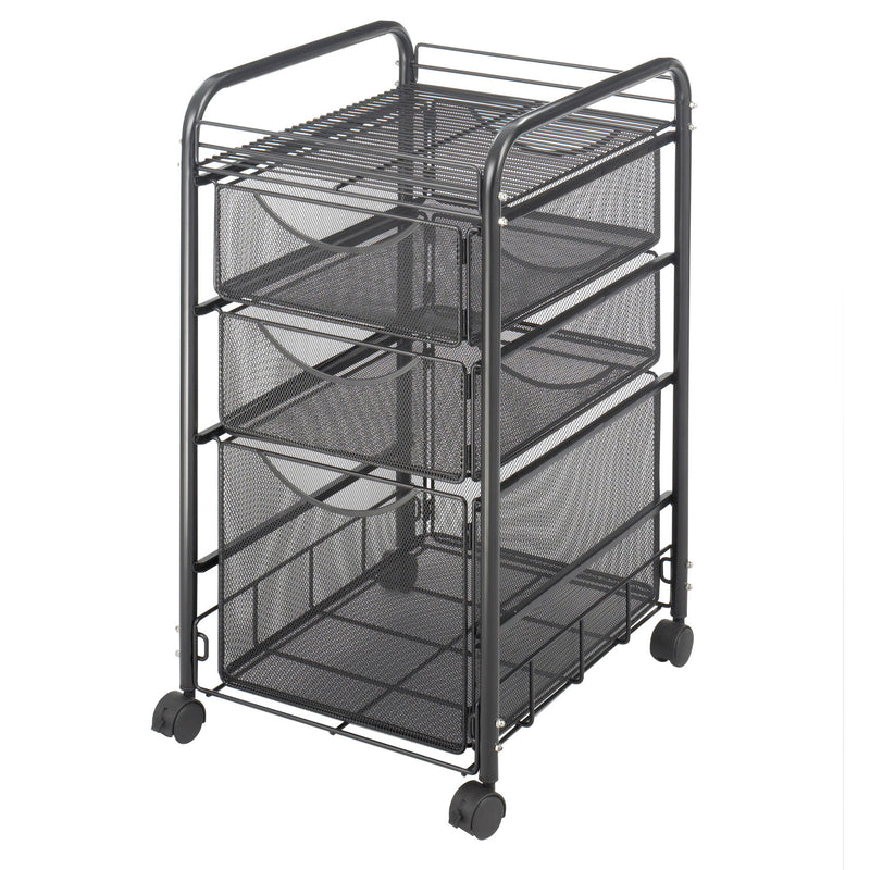 Safco Products 5213BL Mesh Steel Rolling File Cart w/ 3 Drawers & 1 Shelf, Onyx