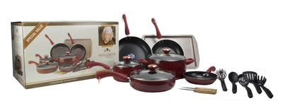 Paula Deen 17-Piece Kitchen Porcelain Cookware Set Nonstick Pots Pans - Open Box
