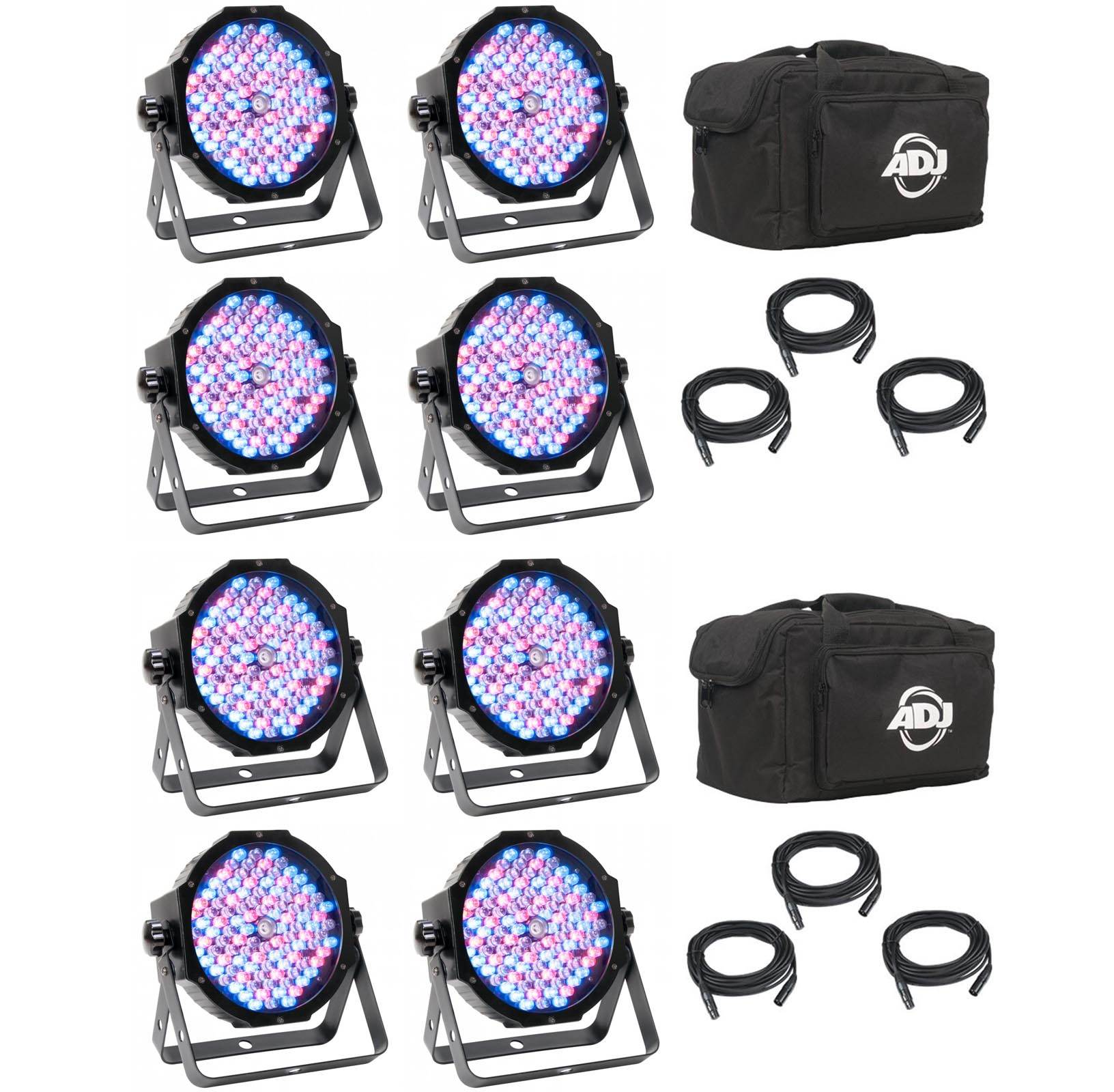 (2) AMERICAN DJ Mega Flat Pak Plus LED Mega Par Profile Systems w/ Bags & Cables