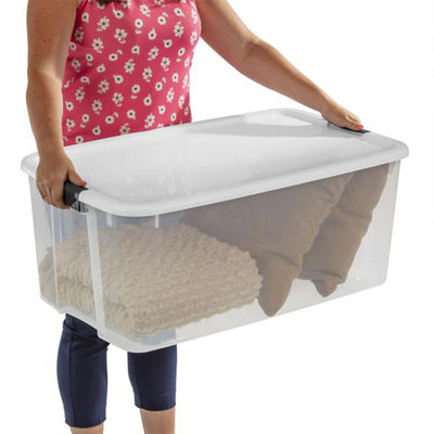 Sterilite 116 Quart Clear Stackable Latching Storage Box Containers, 4 Pack