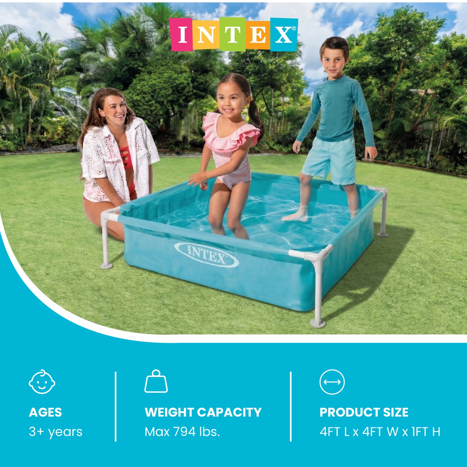 Intex 4ft x 12in Mini Frame Kiddie Beginner Swimming Pool, Ages 3 and Up, Blue - VMInnovations