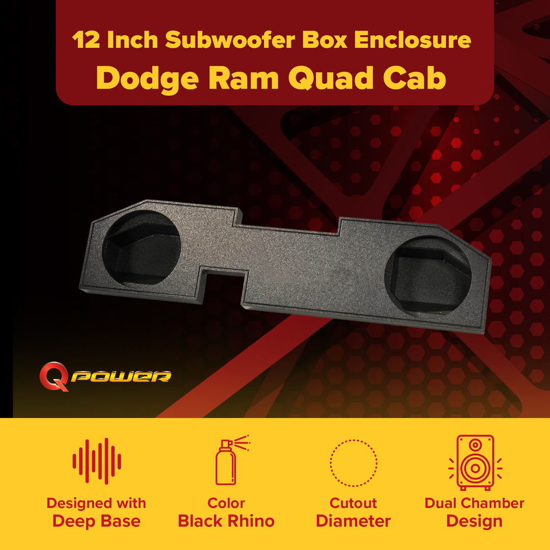 QPower Dodge Ram Quad Cab '02-Newer Dual 12 Inch Subwoofer Box Sub Enclosure