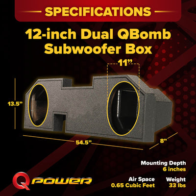 QPower Dodge Ram Quad Cab '02-Newer Dual 12 Inch Subwoofer Box (For Parts)