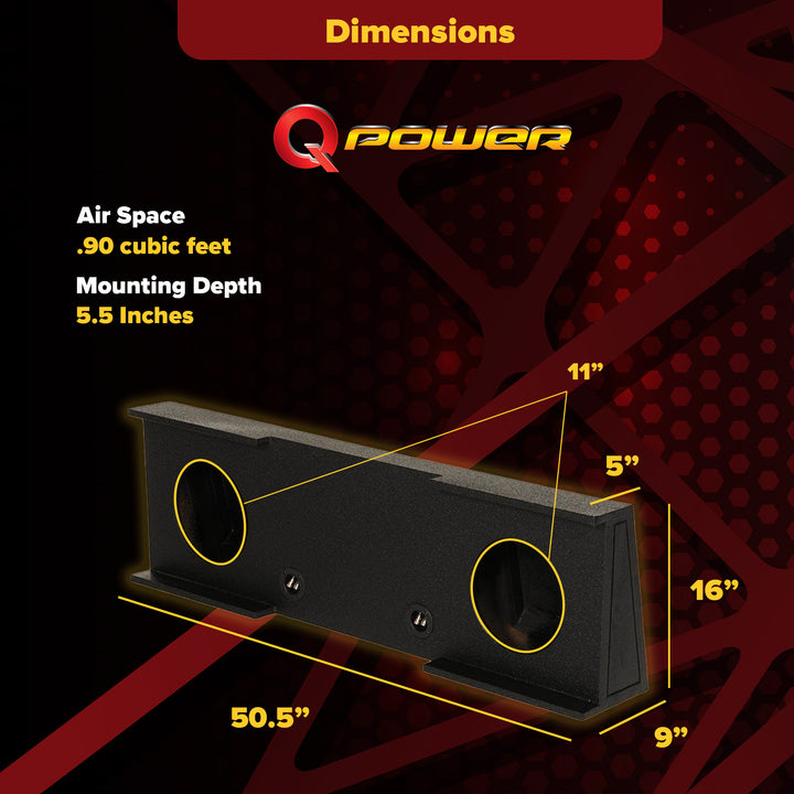 QPower GMC Chevy Crew Cab 2007-2013 Dual 12" Sub Box Enclosure w/ Bedliner Spray