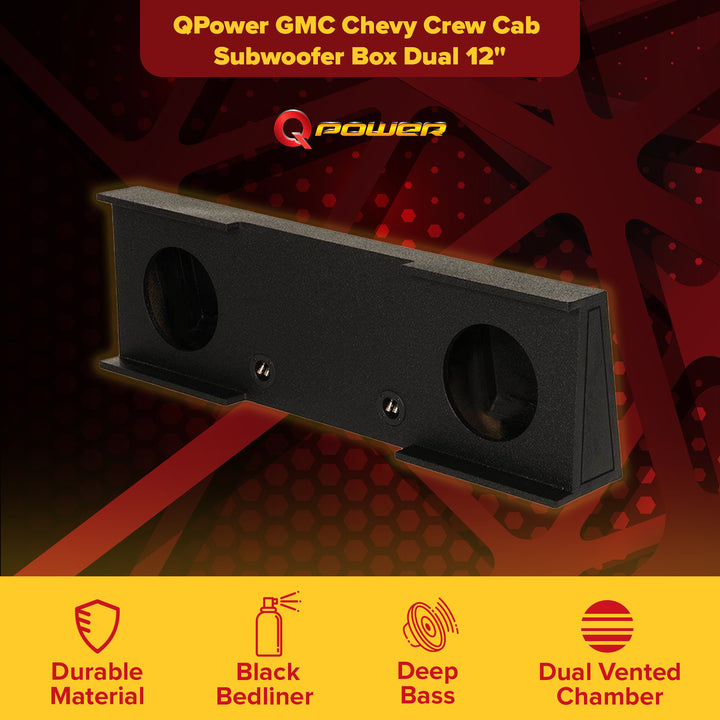 QPower GMC Chevy Crew Cab 2007-2013 Dual 12" Sub Box Enclosure w/ Bedliner Spray