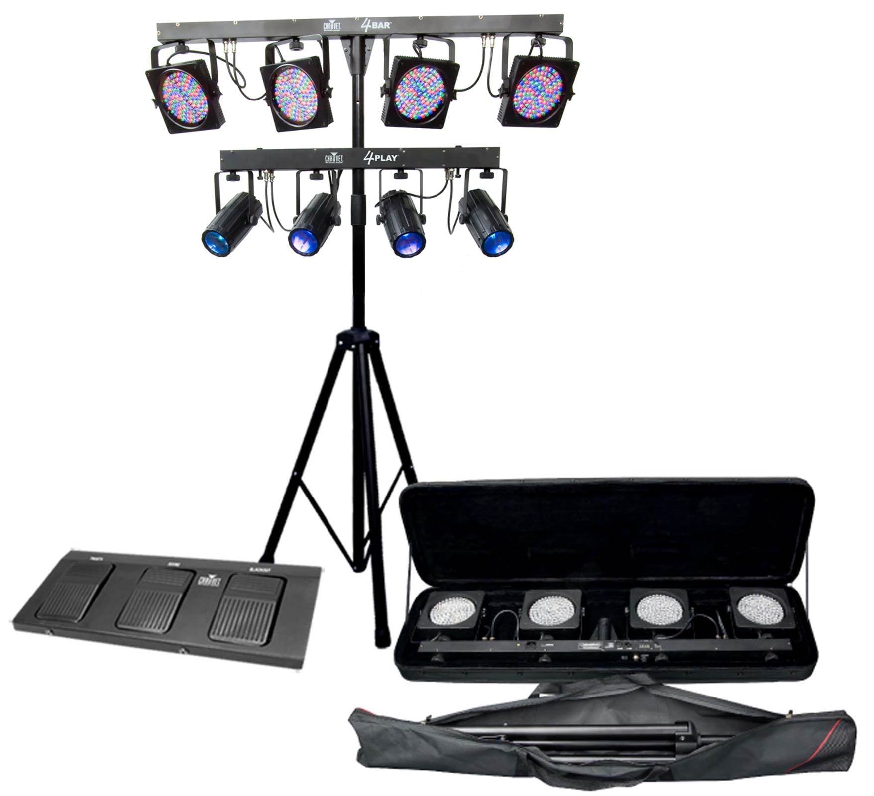 CHAUVET 4BAR LED DJ Wash Light Kit + 4PLAY DMX Moonflower Light System w/ Cases