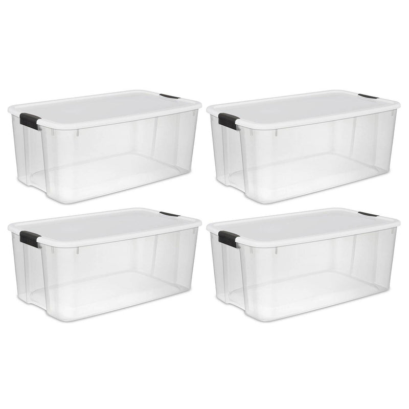 Sterilite 116 Quart Clear Stackable Latching Storage Box Containers, 4 Pack