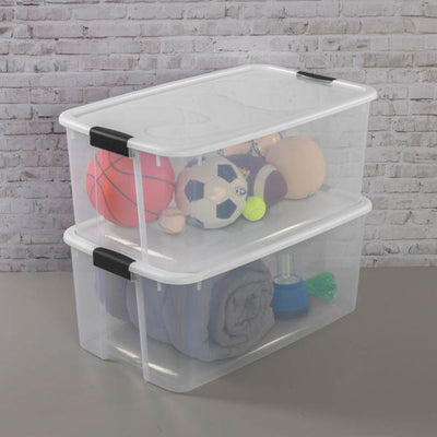 Sterilite 116 Quart Clear Stackable Latching Storage Box Containers, 4 Pack
