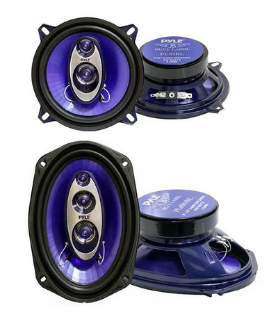 2 Pyle PL53BL 5.25" 200W 3-Way and 2 PL6984BL 6x9" 400 Watts 4-Way Car Speakers