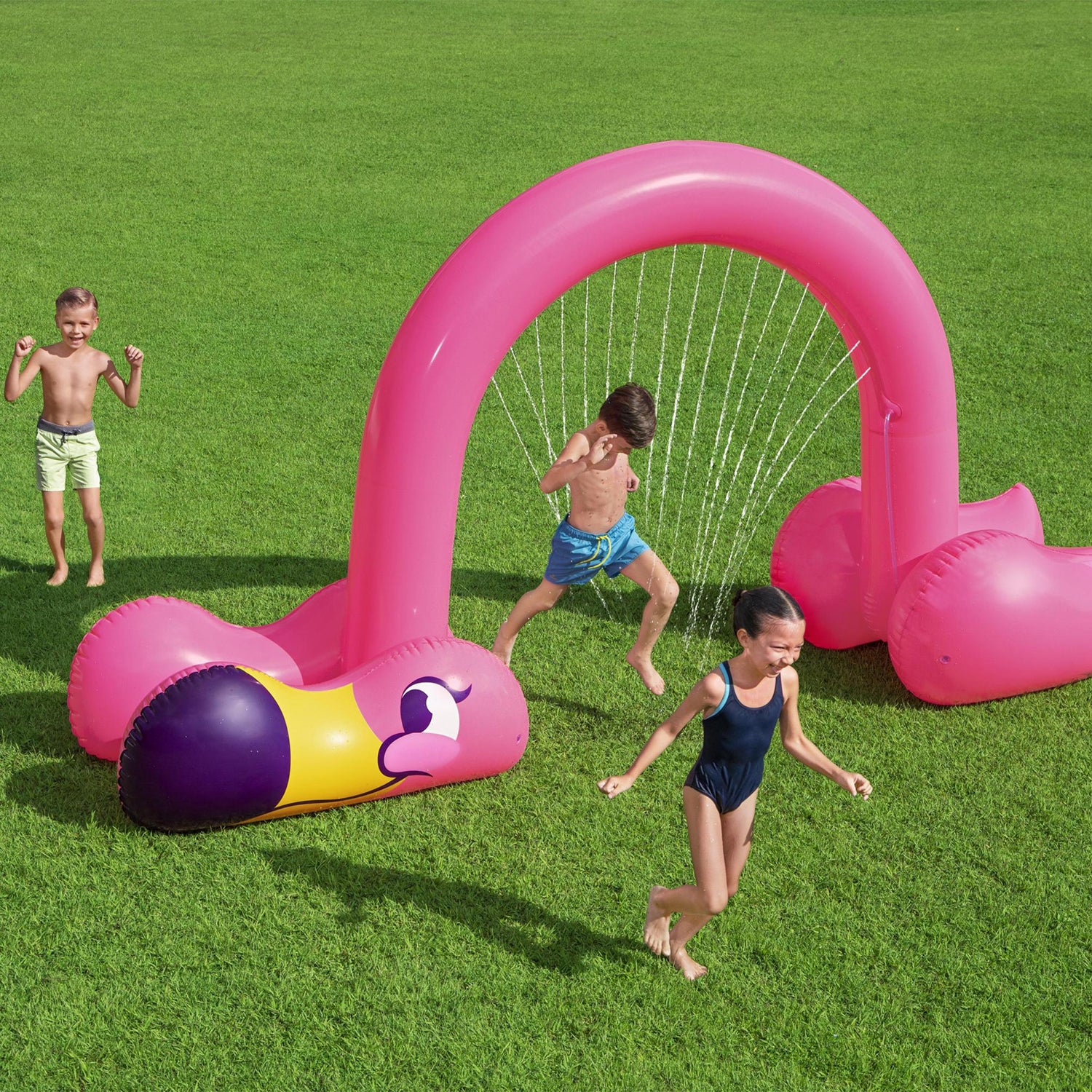 Bestway H2OGO! Jumbo Pink Flamingo Inflatable Outdoor Kids Water Sprinkler Arch - VMInnovations