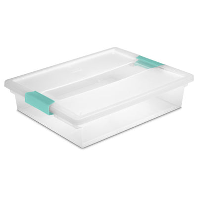 Sterilite Large Clear Plastic Stackable Storage Bin with Clear Lid & Aqua Latch
