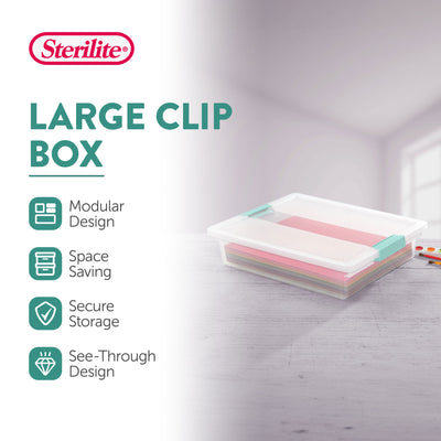 Sterilite 5.7 Qt Large Plastic Stackable Storage Bin w/ Clear Latch Lid, 12 Pack