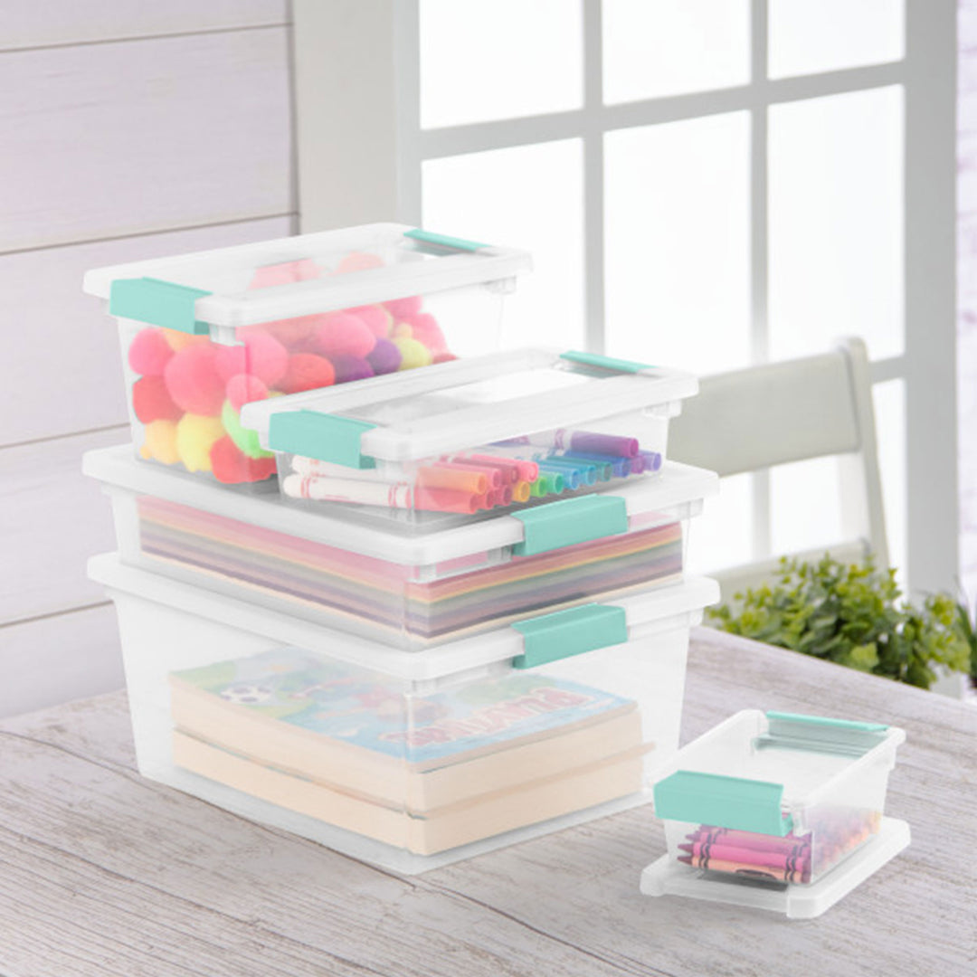 Sterilite 5.7 Qt Large Plastic Stackable Storage Bin w/ Clear Latch Lid, 12 Pack