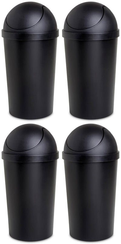 4 Pack Sterilite 42qt Black Round Swing Top Wastebasket Trash Can (Open Box)