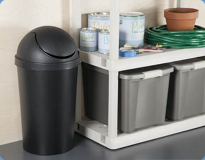 4 Pack Sterilite 42qt Black Round Swing Top Wastebasket Trash Can (Open Box)