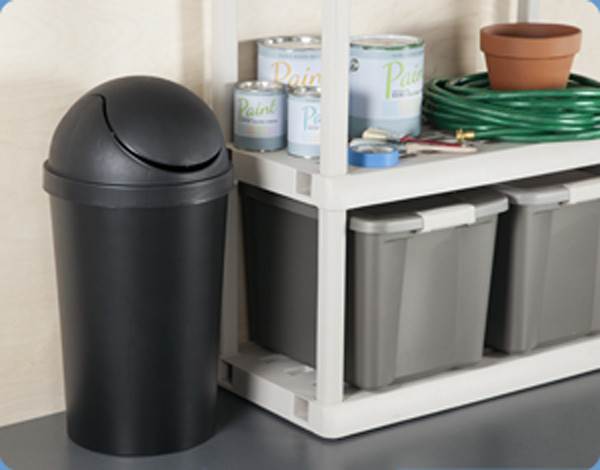 4 Pack Sterilite 42qt Black Round Swing Top Wastebasket Trash Can (Open Box)