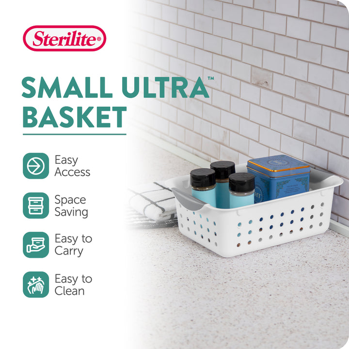 Sterilite White Small Ultra Basket Durable Plastic Storage Organizer, (12 Pack)