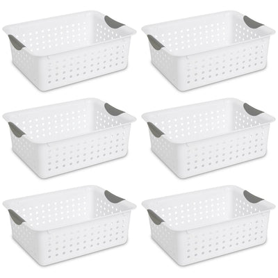 Sterilite Medium Ultra Plastic Storage Organizer Basket with Handles, (6 Pack)