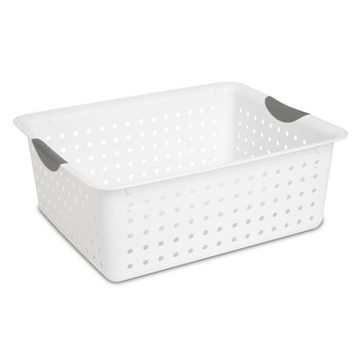 Sterilite Large Ultra Plastic Storage Bin Baskets with Handles, White, 6 Pack