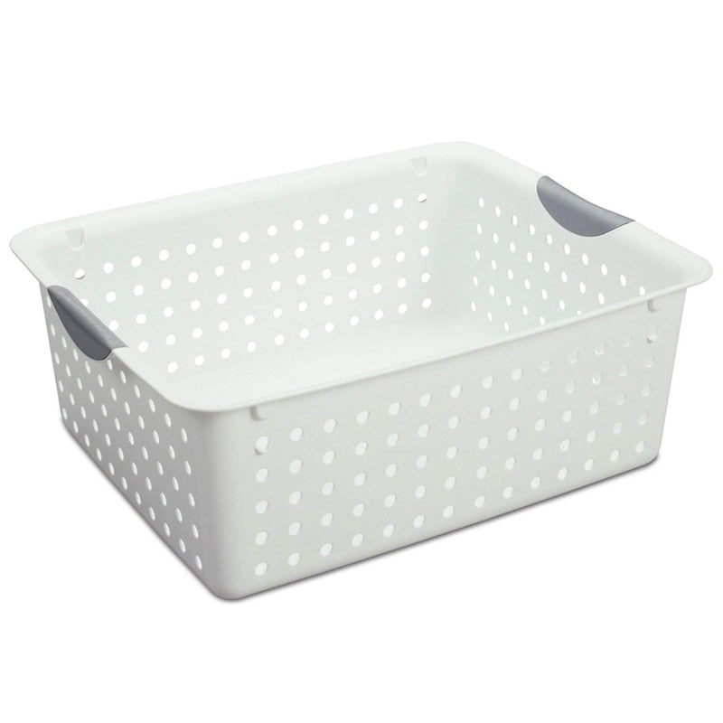 Sterilite Large Ultra Plastic Storage Bin Baskets with Handles, White, 6 Pack