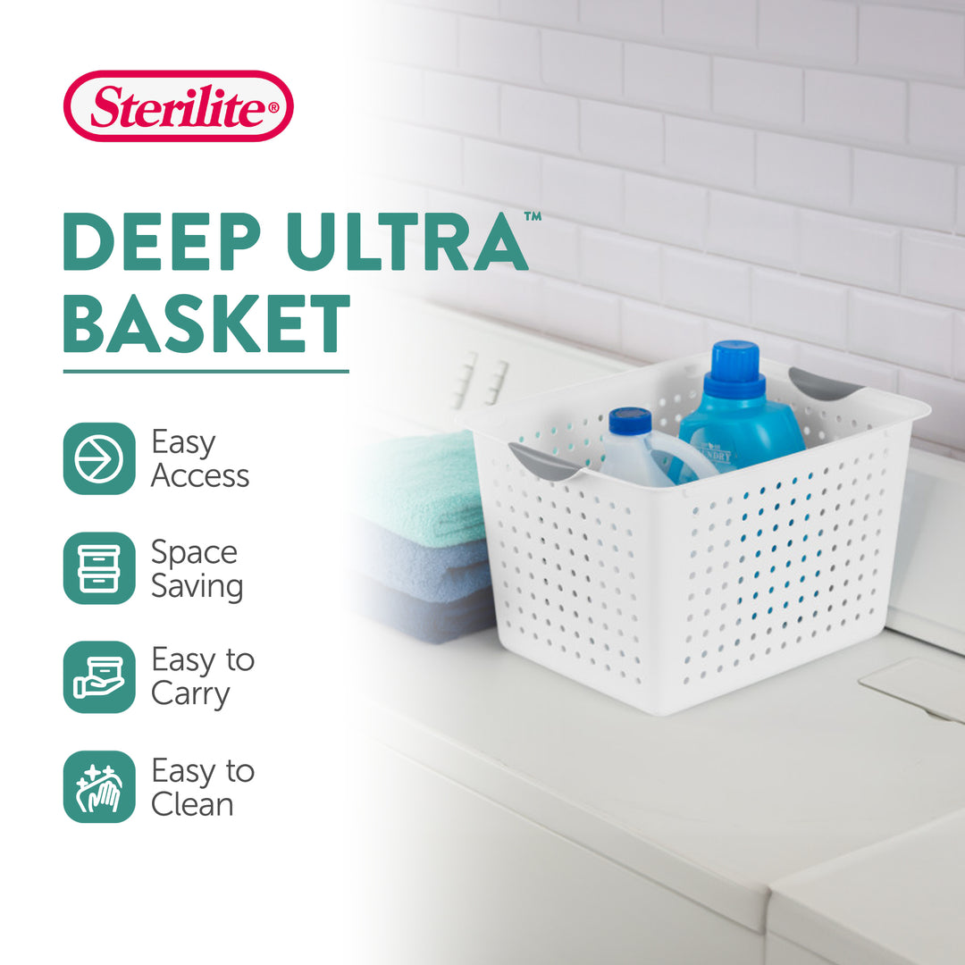 Sterilite Large Deep Durable Ultra Plastic Storage Basket Tote, White (6 Pack)