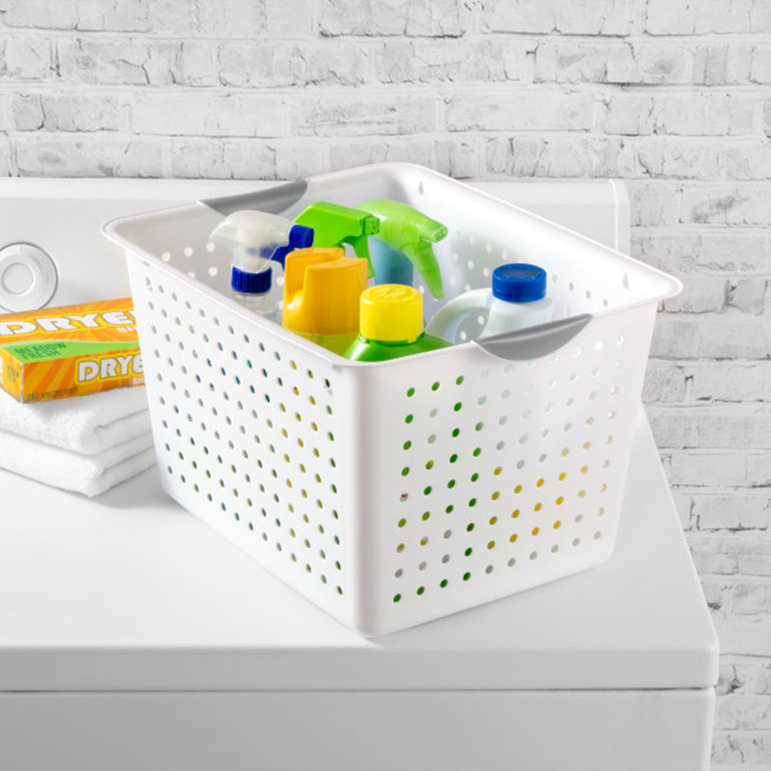 Sterilite Large Deep Durable Ultra Plastic Storage Basket Tote, White (6 Pack) - VMInnovations
