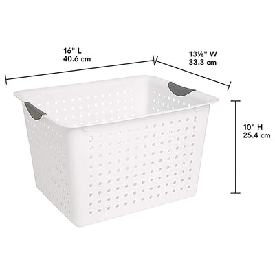 Sterilite Large Deep Durable Ultra Plastic Storage Basket Tote, White (6 Pack)