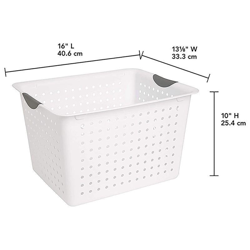 Sterilite Large Deep Durable Ultra Plastic Storage Basket Tote, White (6 Pack)