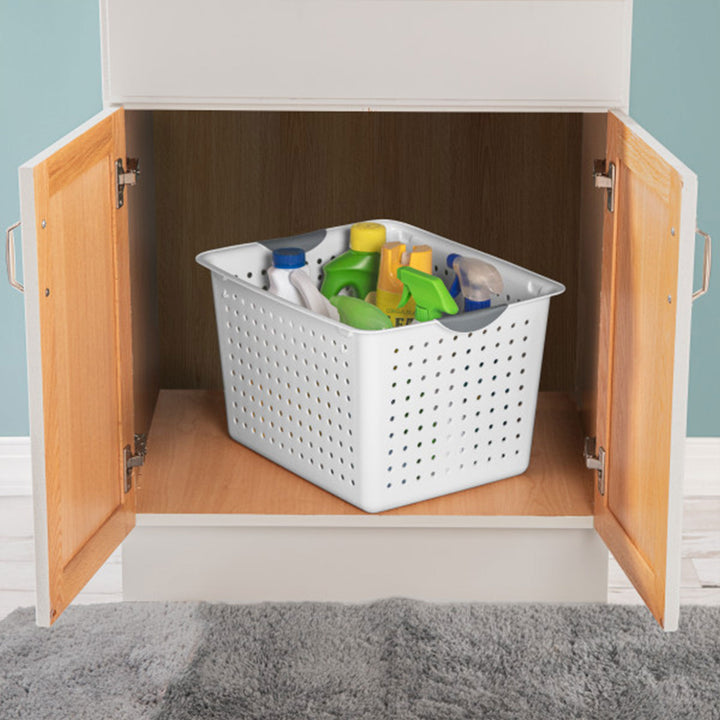 Sterilite Large Deep Durable Ultra Plastic Storage Basket Tote, White (6 Pack) - VMInnovations