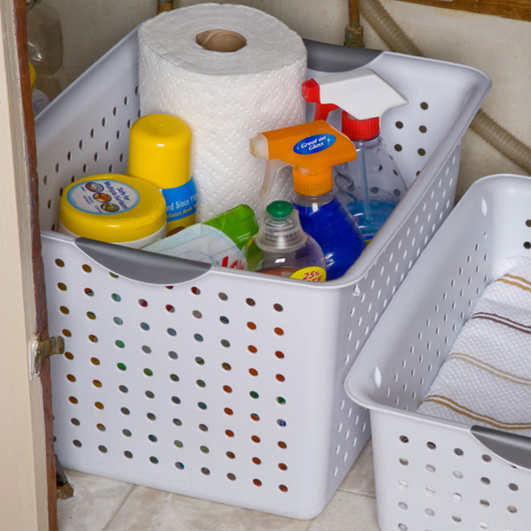 Sterilite Large Deep Durable Ultra Plastic Storage Basket Tote, White (6 Pack) - VMInnovations