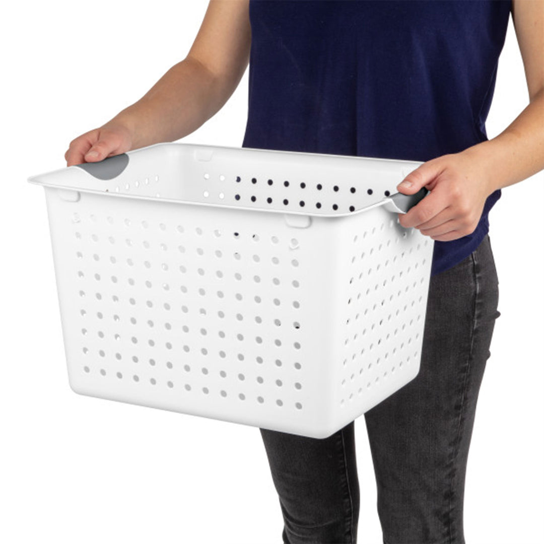 Sterilite Large Deep Durable Ultra Plastic Storage Basket Tote, White (6 Pack) - VMInnovations