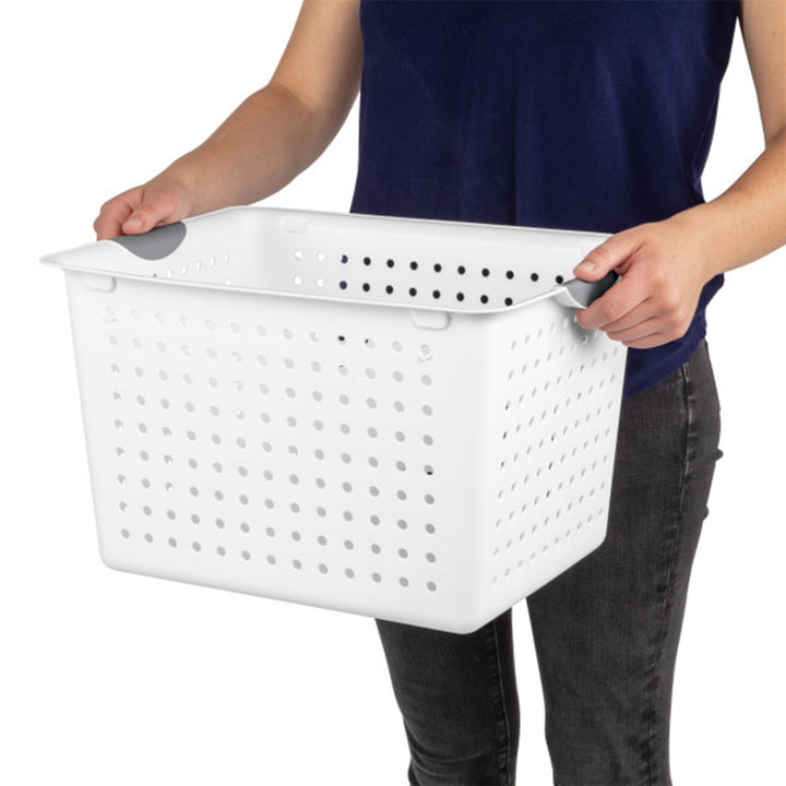 Sterilite Deep Ultra Plastic Storage Bin Baskets with Handles, White, 24 Pack