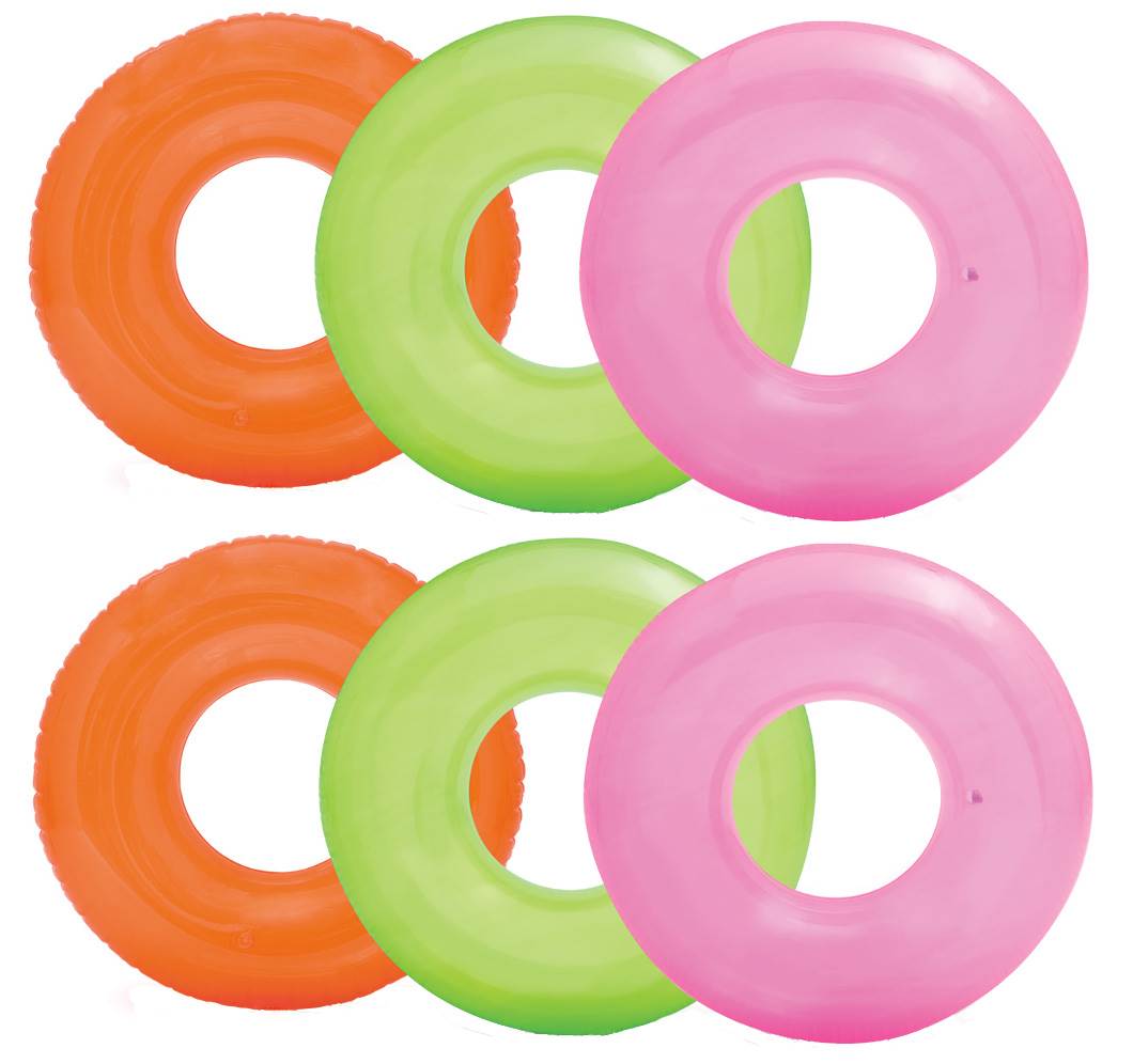 Intex Colorful Transparent Inflatable Swimming Pool Tube Raft (6-Pack) | 59260EP