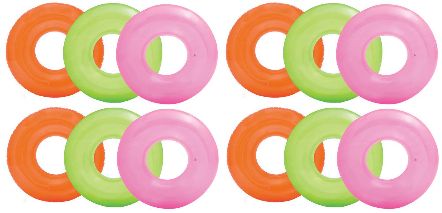 Intex Colorful Transparent Inflatable Swimming Pool Tube Raft (12-Pack)| 59260EP - VMInnovations