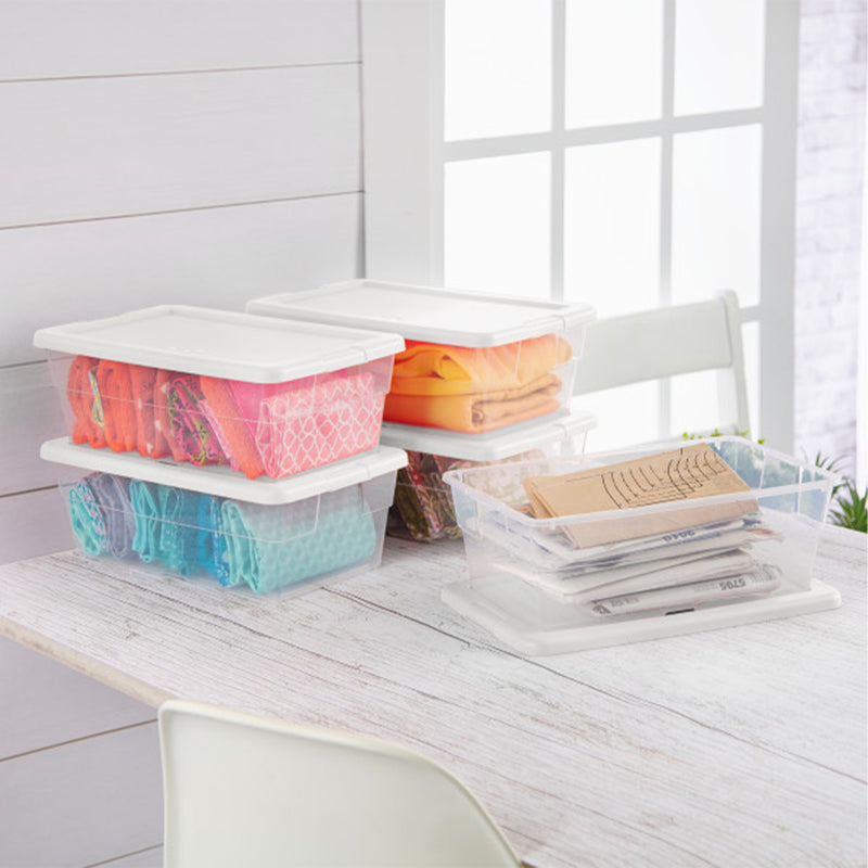Sterilite 6 Quart Storage Box Stackable Bin with Lid, Plastic Container, 12 Pack - VMInnovations