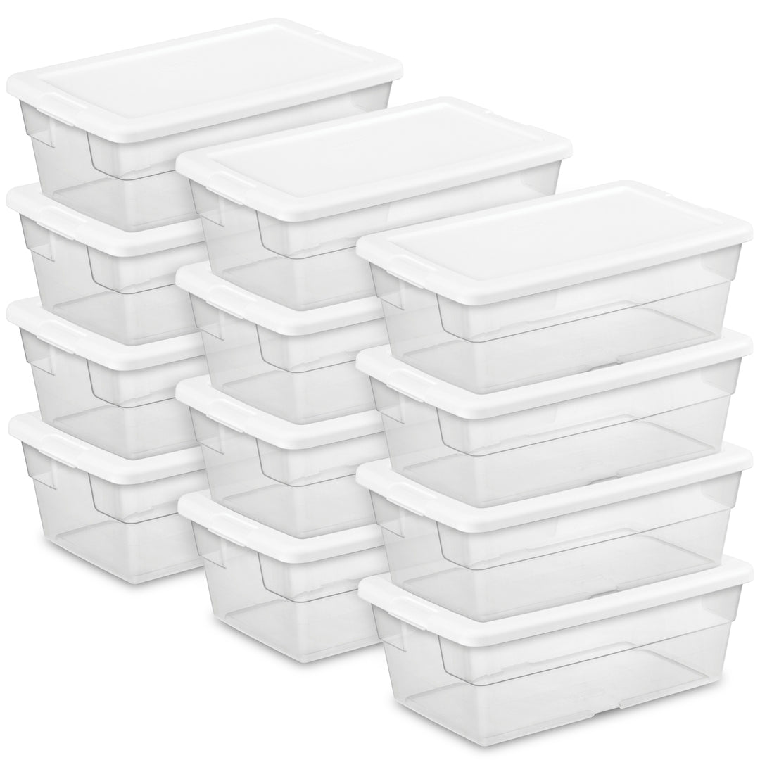 Sterilite 6 Quart Storage Box Stackable Bin with Lid, Plastic Container, 12 Pack