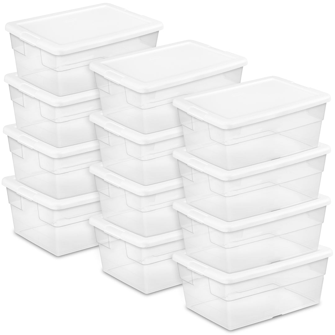 Sterilite 16 Quart Stacking Storage Box Container Tub with Lid, Clear (12 Pack)