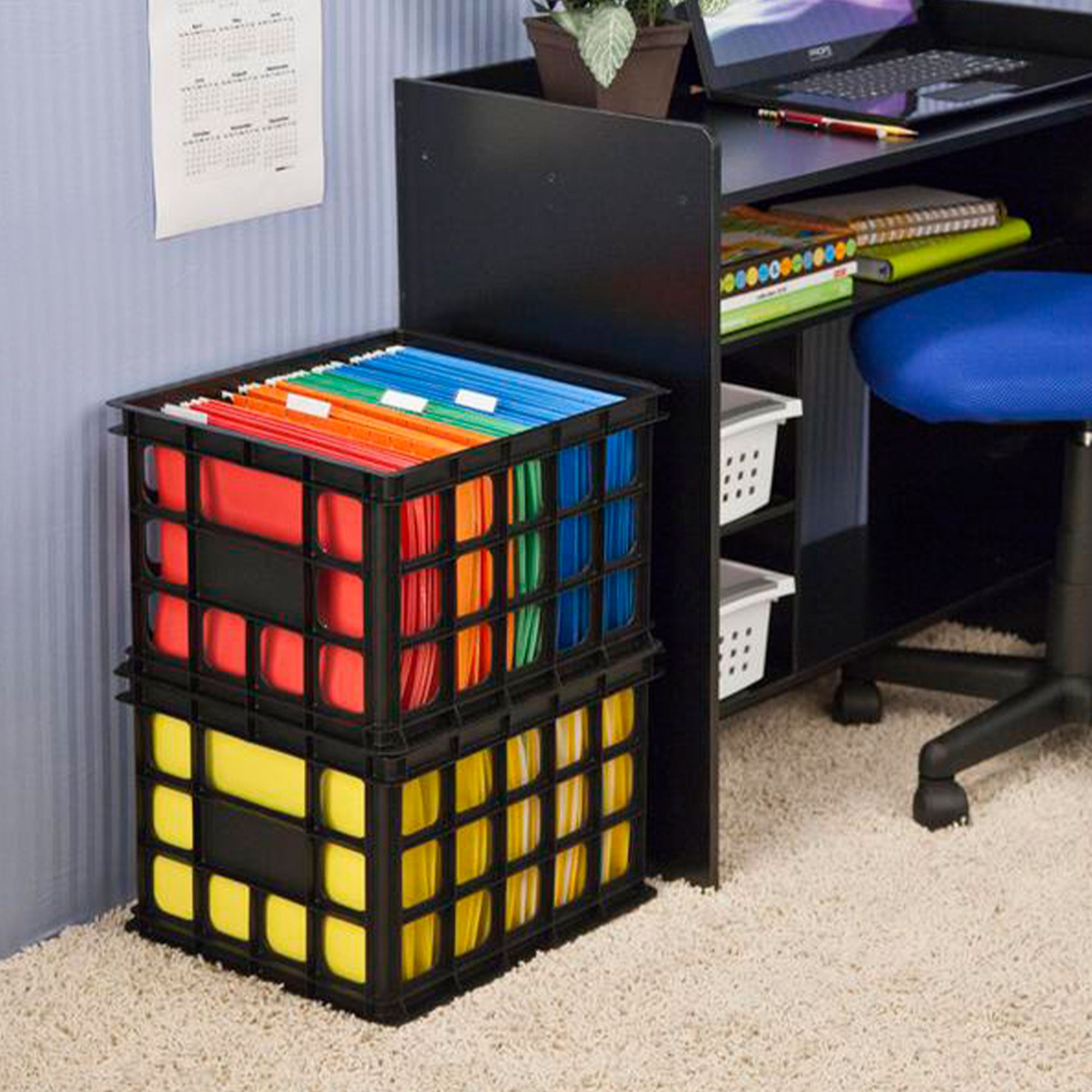 Sterilite Storage Crate, Stackable Plastic Bin Open Basket with Handles, 12 Pack