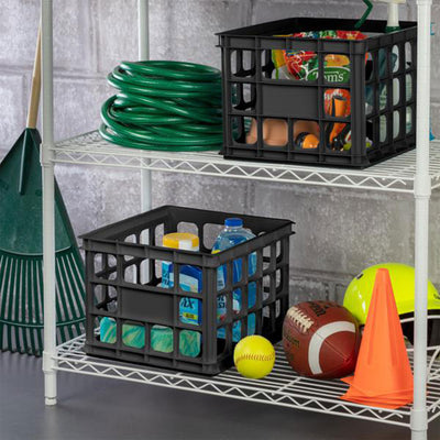 Sterilite Storage Crate, Stackable Plastic Bin Open Basket with Handles, 6 Pack