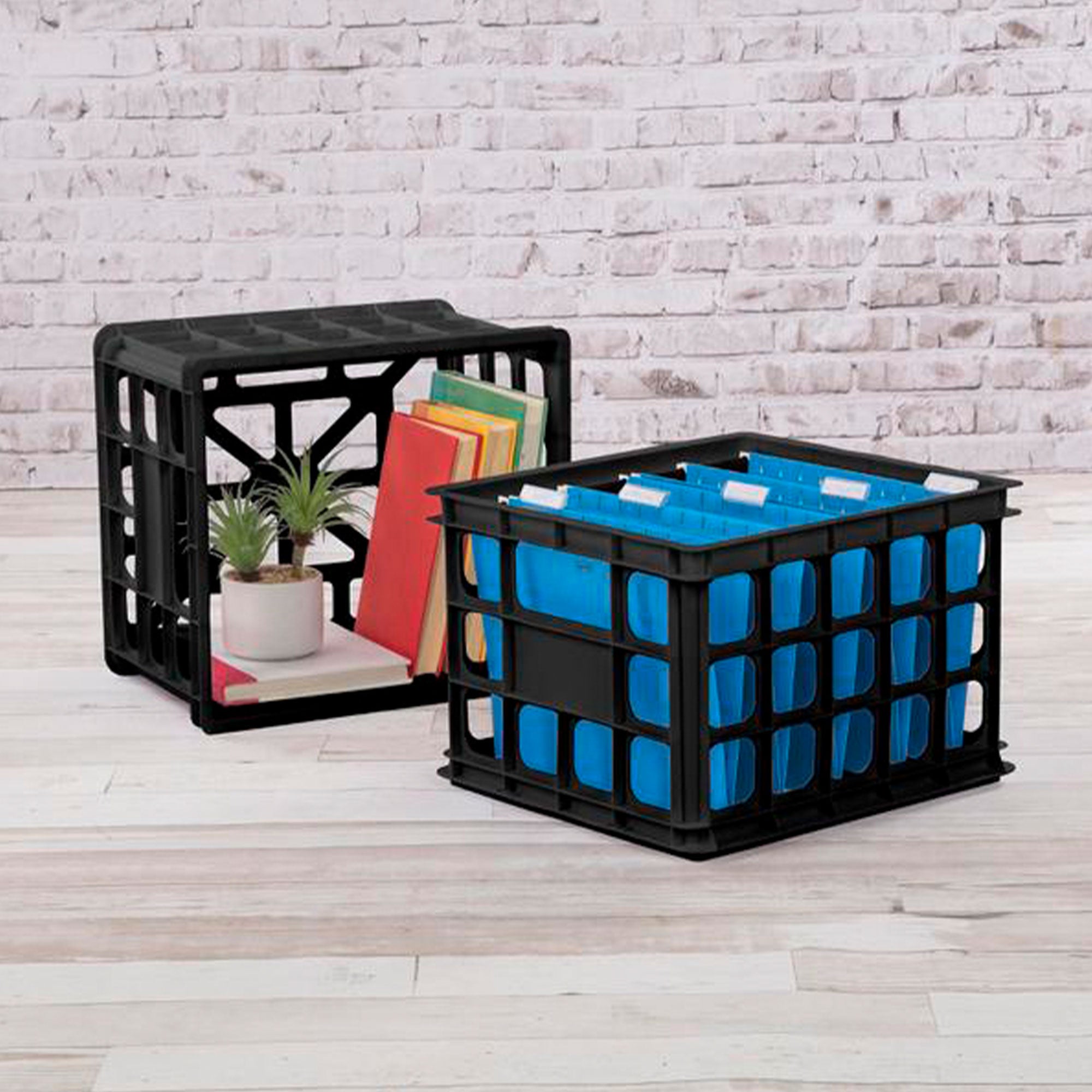 Sterilite Storage Crate, Stackable Plastic Bin Open Basket with Handles, 12 Pack