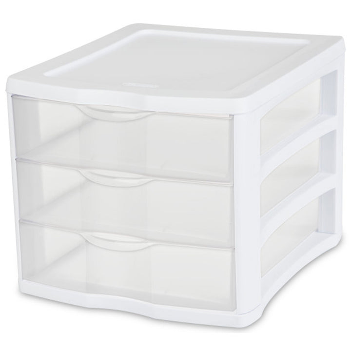 Sterilite ClearView Compact Stacking 3 Drawer Storage Organizer System, 12 Pack